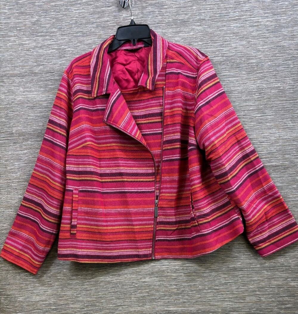 Peace Love World Striped Jacket Womens Size 2X Pink Multi w/Front Side Zip NEW